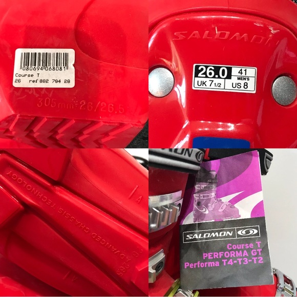 NWT Salomon Course T Snow Ski Boots Flex 41 8 Mens 8 Womens 9 Red 13.5" - Picture 2 of 16